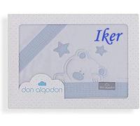Sabanas Cuna 60x120 Algodon 100% - (Bajera+encimera+Funda Almohada) Fabricadas en España (Don Algodón Azul Personalizada)