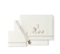 Sábanas cuna Jirafa Bicicleta beige con chupetero muselina