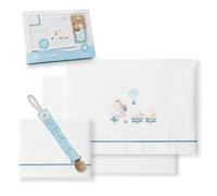 Sábanas cuna Jirafa Bicicleta blanco y petróleo