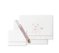Sábanas cuna Oso Lazo blanco y rosa