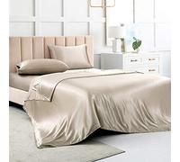 Sábanas de satén tamaño King, sábanas de Seda Gris Pardo, Juego de Ropa de Cama Suave de 4 Piezas con 1 sábana Bajera de Bolsillo Profundo, 1 sábana encimera y 2 Fundas de Almohada
