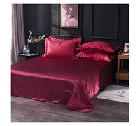 Sabanas Frias 1 sábana Plana de Tela satén Seda Hielo Color sólido Ropa Cama tamaño Queen King Lujo(Burgundy,170x230cm)