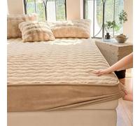 Sabanas Juego de sábanas ajustables de terciopelo cálido for invierno con funda de almohada, funda de colchón gruesa tamaño Queen, cubrecamas de felpa for cama doble Sabanas Algodon(Khaki,200x220cm-3p