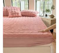 Sabanas Juego de sábanas ajustables de terciopelo cálido for invierno con funda de almohada, funda de colchón gruesa tamaño Queen, cubrecamas de felpa for cama doble Sabanas Algodon(Pink,90x200cm-2pc)
