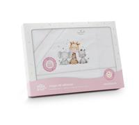 Sabanas Minicuna 50x80 100% Algodón Transpirables Lavables con Sabana Bajera Ajustable para Recien Nacidos Textil Suave Descanso Bebes + Funda Almohada Diseño Jirafa Blanco Rosa Primavera Verano