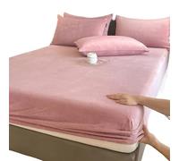 Sabanas Sábanas ajustables elásticas cálidas y gruesas de color sólido, funda de colchón de invierno de franela ajustable, ropa de cama de terciopelo en tamaños 90/160/180/200 Sabanas Algodon(Bean pas