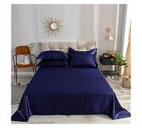 Sabanas Saten Sábana Plana Color sólido Seda de Hielo Tela de satén Ropa de Cama Queen King Size Sábana de Lujo Ropa de Cama Sábanas y Fundas de Almohada(Dark Blue,170x230cm)