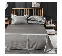 Sabanas Saten Sábana Plana Color sólido Seda de Hielo Tela de satén Ropa de Cama Queen King Size Sábana de Lujo Ropa de Cama Sábanas y Fundas de Almohada(Silver Gray,170x230cm)