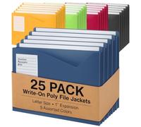 Sabary Paquete de 25 fundas de polietileno para escribir tamaño carta con carpetas de expansión de 1 pulgada con pestañas para escribir para oficina, abogado, cliente, organizador portátil de recibos