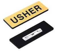 Sabary Paquete de 30 insignias de Usher para iglesia, etiquetas de nombre acrílicas de esquina redonda con pines para ropa de uniforme, reuniones de iglesia, 1 x 3 pulgadas (negro, dorado)