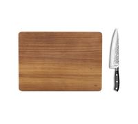 SABATIER TROMPETTE - Juego de tabla de cortar rectangular 39 x 28 x 3 cm y cuchillo de chef de 32 cm (Lame 20 cm) - Tabla de madera de acacia aceitada con certificación FSC - Madera/Negro
