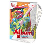 Sabbiarelli Sand-it For Fun - Álbum Dinosaurios: 5 Hojas Adhesivas A5 para Sand Art con 5 Dibujos para Colorear con Arena de Colores (NO INCLUIDA) - Manualidades Creativas niños 5+