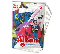 Sabbiarelli Sand-it For Fun - Álbum Las Máscaras Monstruosas: 4 Hojas Adhesivas A5 para Crear 4 Máscaras de Halloween para Colorear con Arena de Colores (NO INCLUIDA) - Gomas Incluidas, para Niños 3+