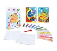 Sabbiarelli Sand-it For Fun - Bag Happy Fish, Mini Set de Sand Art para Niños 5+: 12 Sobres de Arena de Colores y 2 Hojas Adhesivas A6 con Peces - Manualidades, Idea Regalo