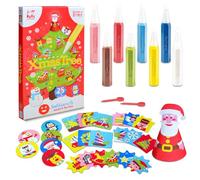 Sabbiarelli Sand-it For Fun - Kit Christmas Tree, Set Creativo de Sand Art para Niños 3+: 8 Bolígrafos de Arena y 5 Hojas Adhesivas A5 con 25 Decoraciones Navideñas - Adornos, Manualidades de Navidad