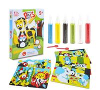 Sabbiarelli Sand-it For Fun - Kit Crazy Pets, Set Creativo de Sand Art para Niños 5+: 6 Bolígrafos de Arena de Colores y 5 Hojas Adhesivas A5 con 7 Dibujos de Animales, Manualidades Artísticas, Regalo