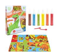 Sabbiarelli Sand-it For Fun - Kit Dinosand, Set Creativo de Sand Art para Niños 5+: 6 Bolígrafos de Arena de Colores y 5 Hojas Adhesivas A6 con 10 Dibujos de Dinosaurios, Taller Táctil, Idea Regalo