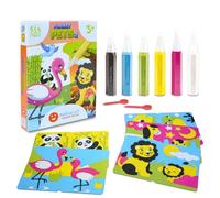 Sabbiarelli Sand-it For Fun - Kit Planeta Cachorros 2, Set Creativo de Sand Art para Niños 3+: 6 Bolígrafos de Arena y 5 Hojas Adhesivas A5 con 10 Dibujos - Juego 2 en 1: Sandpainting y Parejas