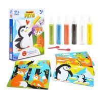 Sabbiarelli Sand-it For Fun - Kit Planeta Cachorros, Set Creativo de Sand Art para Niños 3+: 6 Bolígrafos de Arena y 5 Hojas Adhesivas A5 con 10 Dibujos - Juego 2 en 1: Sandpainting y Parejas