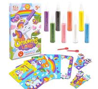 Sabbiarelli Sand-it For Fun - Kit Unicorns Land, Set Creativo de Sand Art para Niños 5+: 8 Bolígrafos de Arena de Colores y 6 Hojas Adhesivas A5 con 8 Dibujos, 4 Marcapáginas y 1 Marco de Unicornios