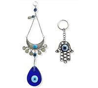 SabelAX Mano Fatima Ojo Turco Colgante Pared. Amuleto para la Casa Protector Hogar + Llavero Mano Fatima Ojo Turco. Buena Suerte Proteccion. Bendicion Hamsa (Colgante Luna 7)