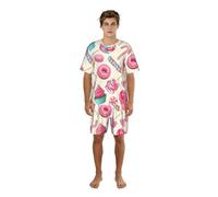 SABFWF Colorido conjunto de pijama para hombre con estampado de rosquilla, piruleta dulce, cómodo conjunto de pijama para hombre con pantalones cortos, perfecto para las noches de verano, Negro, 3XL