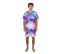 SABFWF Conjunto de pijama para hombre con estampado de auroras boreales, cómodo conjunto de pijama para hombre con pantalones cortos, perfecto para las noches de verano, Negro, 3XL