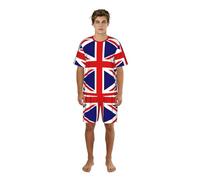 SABFWF Conjunto de pijama para hombre con estampado de bandera del Reino Unido, cómodo conjunto de pijama para hombre con pantalones cortos, perfecto para las noches de verano, Negro, M