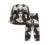 SABFWF Conjunto de pijama para mujer con estampado bohemio de bruja mágica, ropa de descanso cómoda para Navidad, pijamas familiares a juego, Negro, XXL