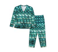 SABFWF Conjunto de pijama para mujer con estampado de escamas de pez verde azulado, cómodo, ropa de descanso para Navidad, pijamas familiares a juego, Negro, XXL