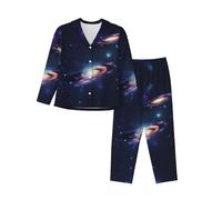 SABFWF Conjunto de pijama para mujer con estampado de galaxia en el universo, ropa de descanso cómoda para Navidad, pijamas familiares a juego, Negro, S