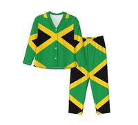 SABFWF Conjunto de pijama para mujer con estampado de la bandera de Jamaica, cómoda ropa de descanso de Navidad, pijamas familiares a juego, Negro, L