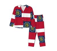 SABFWF Conjunto de pijama para mujer con estampado de la bandera del estado de Georgia, ropa de descanso cómoda para Navidad, pijamas familiares a juego, Negro, L