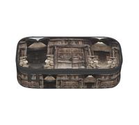 SABFWF Estuche multifuncional con estampado de puerta de madera rústica, perfecto para estudiantes, profesionales y viajeros por igual, Black, Talla única, Neceser de maquillaje