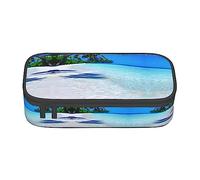 SABFWF Estuche versátil con estampado tropical de arena blanca y océano, estuche organizador de gran capacidad, para uso en la oficina, Black, Talla única, Funda para llave
