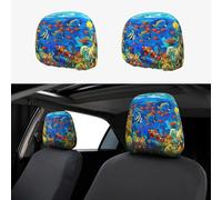 SABFWF Juego de fundas para reposacabezas de coche con estampado de peces tropicales de océano, coral y mundo submarino, fundas versátiles para reposacabezas de coche, elegante funda de satén para