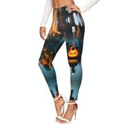 SABFWF Lake Guitar Reflections - Leggings de compresión suaves para mujer, para entrenamiento, con estampado de guitarra, Negro, L