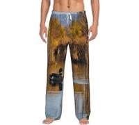 SABFWF Loon Nature - Pantalones de pijama de franela para hombre, con estampado de pájaros, pijamas de Navidad para hombres, perfectos para fines de semana perezosos, Negro, L