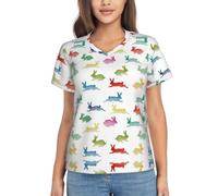 SABFWF Rabbits in Different Poses Jumping Running - Camisetas con cuello en V para mujer, perfectas para gimnasio, vacaciones y uso diario, Negro, XXL