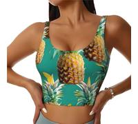 SABFWF Sujetadores de yoga con estampado hawaiano de piña tropical, soporte de alto impacto, diseño de línea larga, para fitness, correr y mucho más, Negro, XL