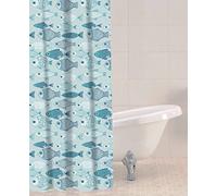 Sabichi Cortina de Ducha de PEVA Azul, 180 x 180 cm, diseño de pez bebé, Resistente al Moho, fácil de Limpiar, sin BPA, Incluye 12 Ganchos de plástico