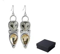 Sabiduría en cada detalle: pendientes de búho hechos a mano, colgante de lechuza vintage, gota de color plata vintage, cabujón de lágrima de ámbar, perno de búhos boho (1pc)