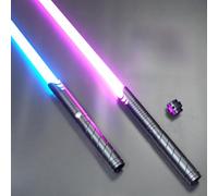 Sables de luz de duelo de metal para adultos y adolescentes, empuñaduras de aluminio resistentes, LED RGB de 16 colores con sonido de oscilación suave, sables de combate recargables por USB, espadas