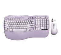 Sablute - Combo de teclado y mouse inalámbricos ergonómicos, color morado, 2.4 G, tamaño completo, teclado Ergo Wave con reposapiés acolchado, escritura natural, mouse silencioso ajustable de 3 DPI