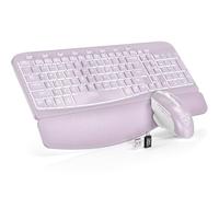 SABLUTE Combo de teclado y mouse inalámbricos ergonómicos, teclado Wave con reposamuñecas de cuero suave, teclas resistentes, juego recargable retroiluminado RGB para PC/Mac/Chromebook (morado)