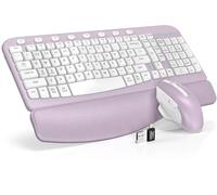 SABLUTE Combo de teclado y mouse inalámbricos, tecla ondulada ergonómica, reposamuñecas acolchado, escritura natural silenciosa, cómoda escritura silenciosa, sin retrasos de 2.4G, juego de teclados