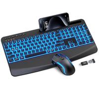 SABLUTE Combo de teclado y mouse inalámbricos, teclado silencioso recargable de 4000 mAh con reposamuñecas y soporte para teléfono, escritura silenciosa ergonómica para PC/Mac/portátil/Windows/Chrome