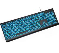 SABLUTE K11PRO - Teclado retroiluminado de impresión grande, fuente 3 veces más grande, con cable USB, teclado de computadora iluminado por USB con teclas iluminadas LED de 7 colores, teclado de