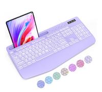 SABLUTE Large Print Backlit Computer Keyboards, Wired Lighted USB Keyboards with 7-Color Backlit, Wrist Rest, Phone Holder, Easy to Read and Type for Laptop, PC, Windows, Desktop (Purple)