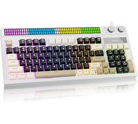 SABLUTE Teclado Gaming - Tira de luz RGB de sincronización de audio, 19 teclas antifantasma, perillas de control duales, soporte ajustable, sensación mecánica silenciosa de latencia ultra baja para